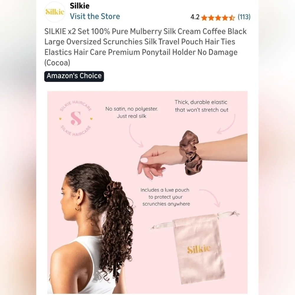 2 Pure Silk Hair Scrunchies - NEW